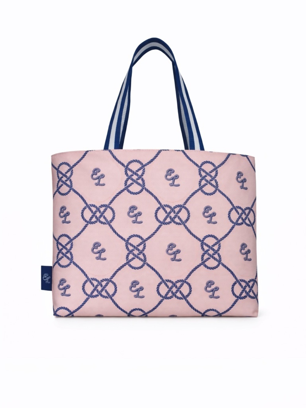 Estée Lauder Pink Blue Nautical Logo Canvas Tote Bag Beach Travel Shopper - Picture 14 of 15